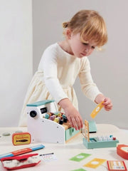 Wooden general store cash register for kids' pretend play