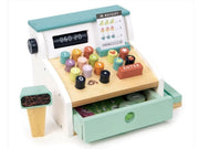 General store-themed wooden cash register for children