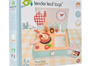 Compact wooden table-top kitchen for kids