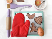 Wooden cookie baking set with glove for imaginative play