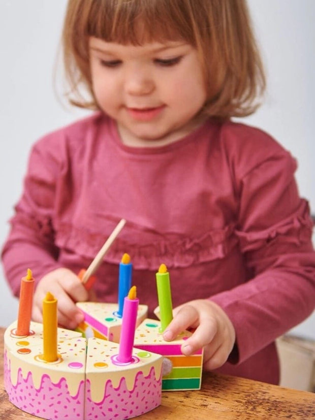 Colorful rainbow cake with candles play set