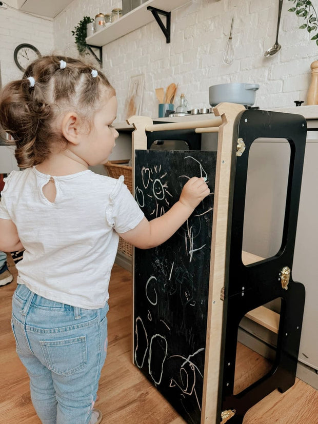 Customizable toddler kitchen helper stool for growing kids.