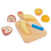 Kids' wooden fruit chopping board with smiley face