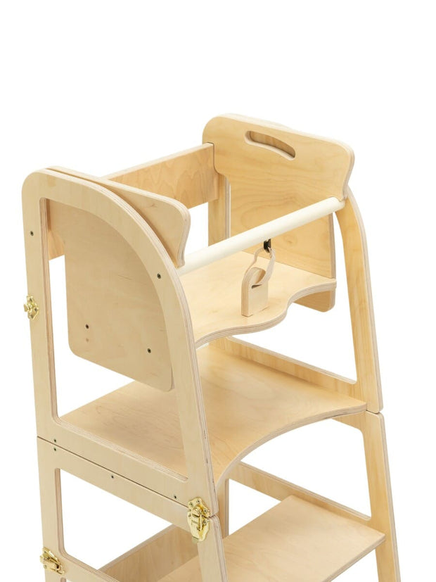 Safe and stable highchair with step stool feature.