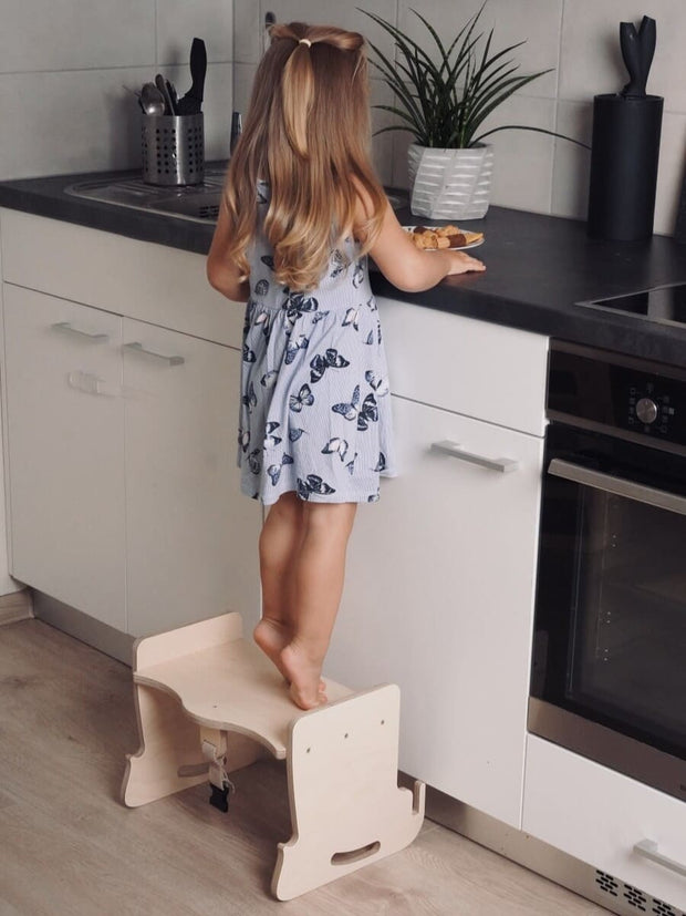Toddler-friendly highchair that doubles as a step stool.