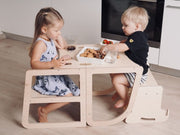 Adjustable highchair for easy height transitions.