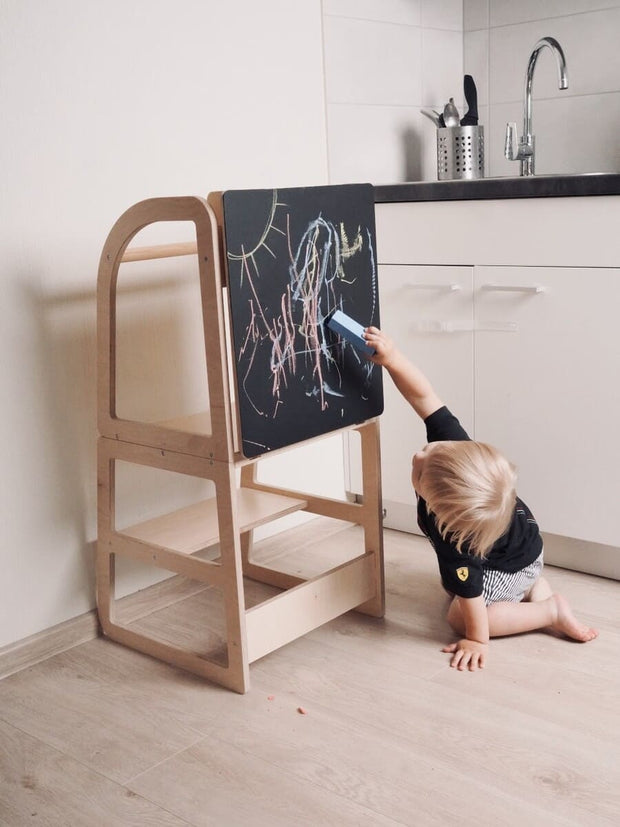 Removable blackboard for creative play.