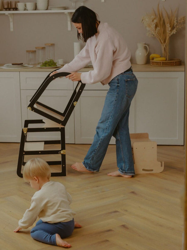 Convertible tower easily transforms into a table