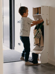 Minimalist wooden boot room organizer