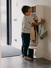 Child-friendly hallway storage unit