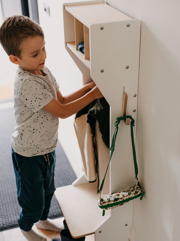 Montessori-inspired coat and shoe rack