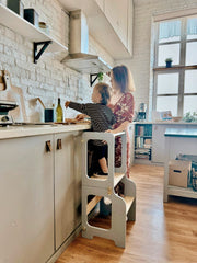 Functional toddler step stool for kitchens, bathrooms, and playrooms.