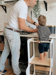 Convertible wooden learning stool for kids' hands-on experiences.