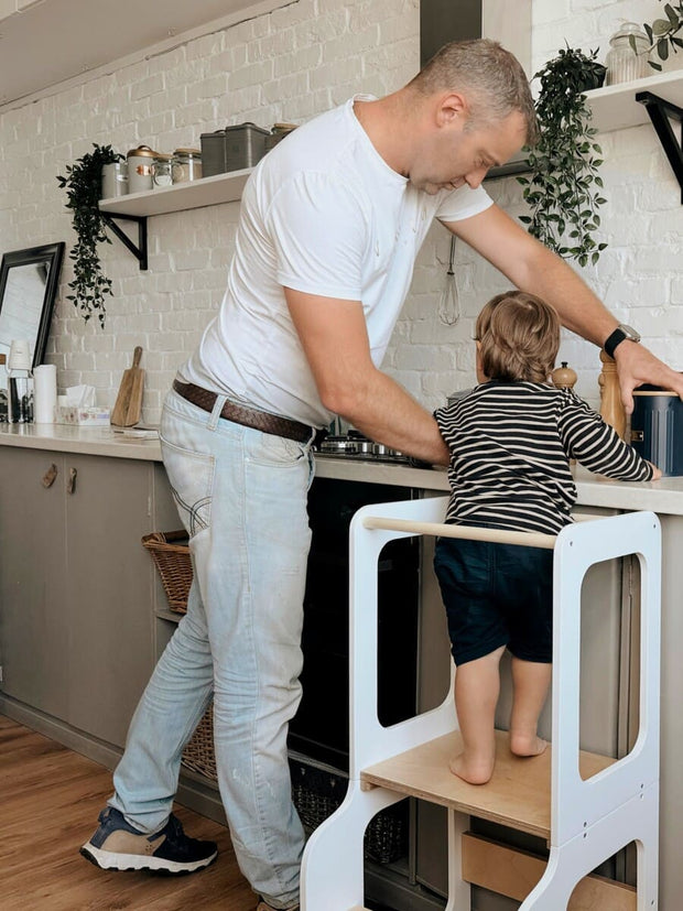 Safe and stable Montessori-inspired helper tower for toddlers.