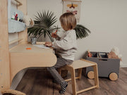 Children's table and chair add-on for Swedish wall