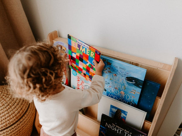 The Tinker Montessori bookshelf for early learning