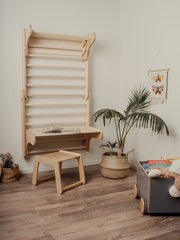 Minimalist table and chair add-on for Swedish wall