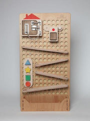Tinker Tower Accessory Board in Natural Wood with accessories