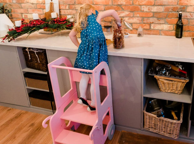The Wheely Fun Tower learning tower kitchen helper toddler step stool pink