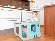 The Wheely Fun Tower convertible learning tower kitchen helper toddler step stool blue grey