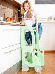 The Wheely Fun Tower convertible learning tower kitchen helper toddler step stool green