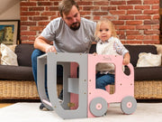 The Wheely Fun Tower convertible learning tower kitchen helper toddler step stool pink grey